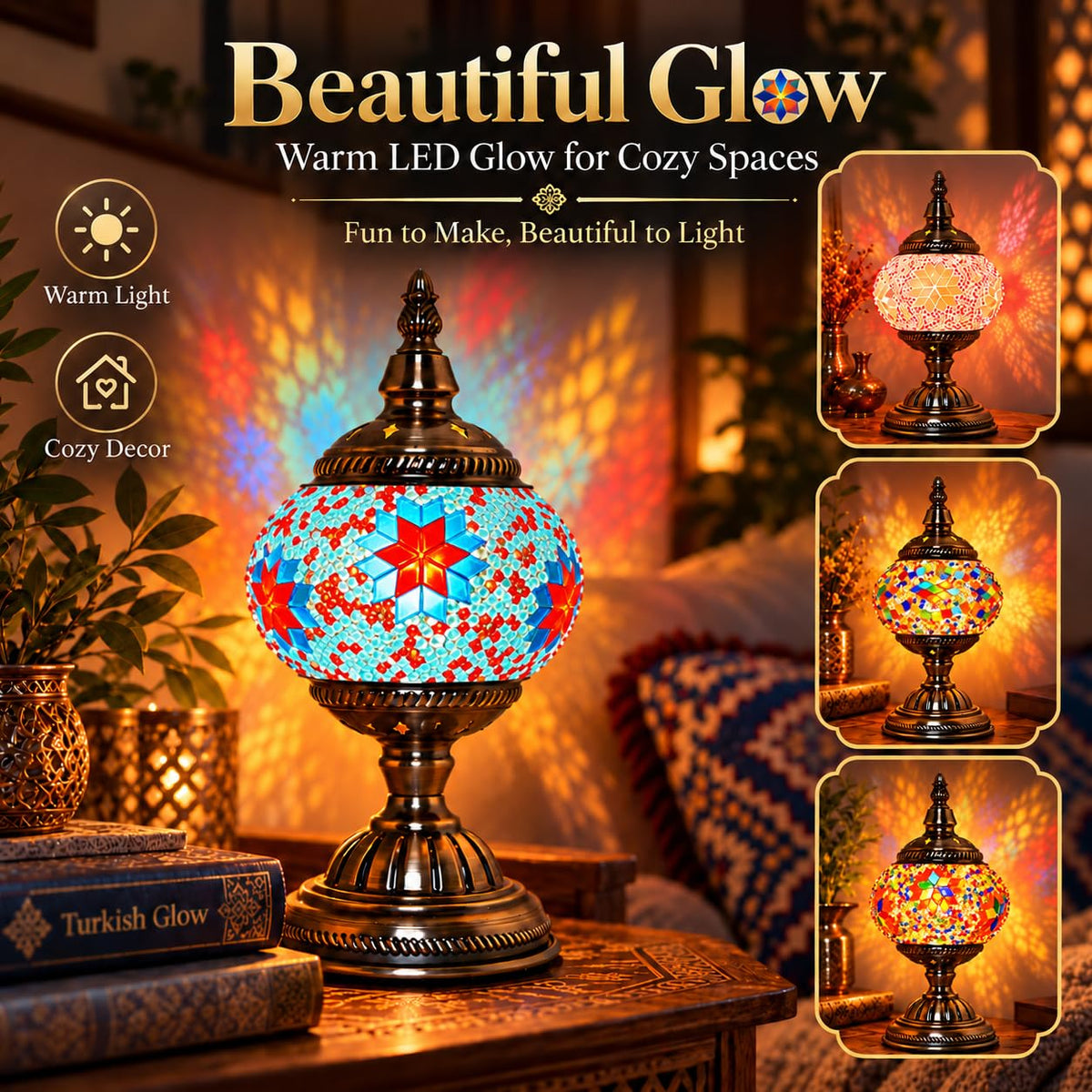 Turkish Lamp with Mosaic Kit for DIY Adults Crafts Set (Blue)