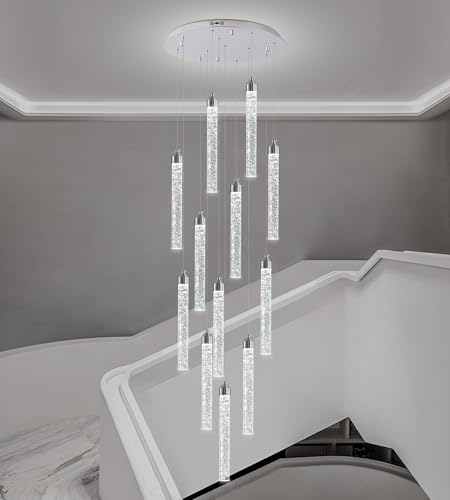12 Lights High Ceiling Crystal Staircase Chandelier Chrome (Chrome / 12 lights)