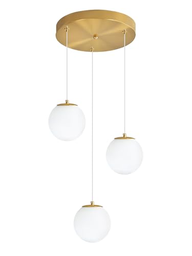 3 Light White Globe Pendant Light Modern Bubble Chandelier Gold Pendant Chandelier for Dining Room Kitchen Island Foyer Hallway (Gold-White / Globe 3-Light)
