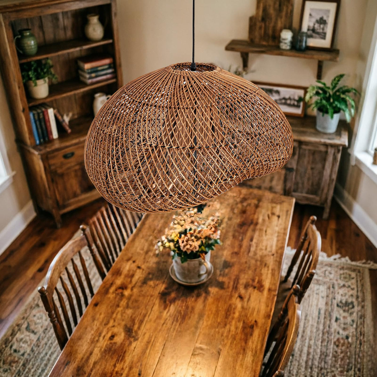 23.6" Rattan Pendant Light (Dark Brown / 23.6")