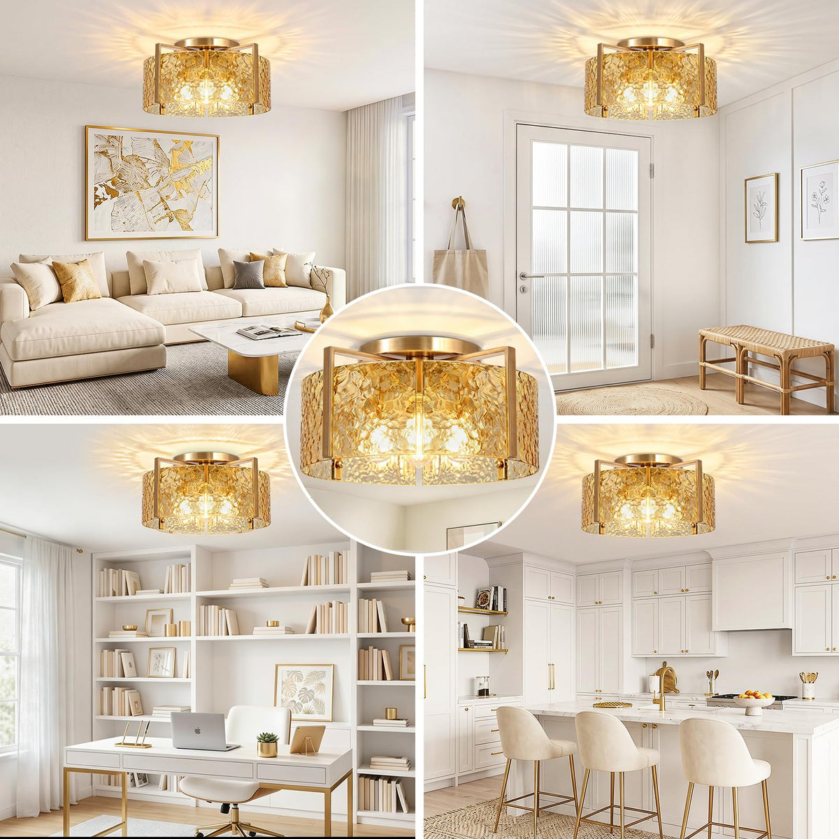 4 Light Art Deco Semi Flush Mount Ceiling Light Fixture (Amber / 16")