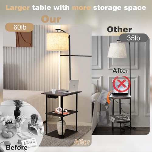 Floor Lamp with Table & Remote (Rustic Brown & Remote Control)