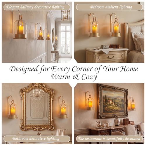 Gold Glass Lanterns Wall Candle Sconces Set of Two (Gold)