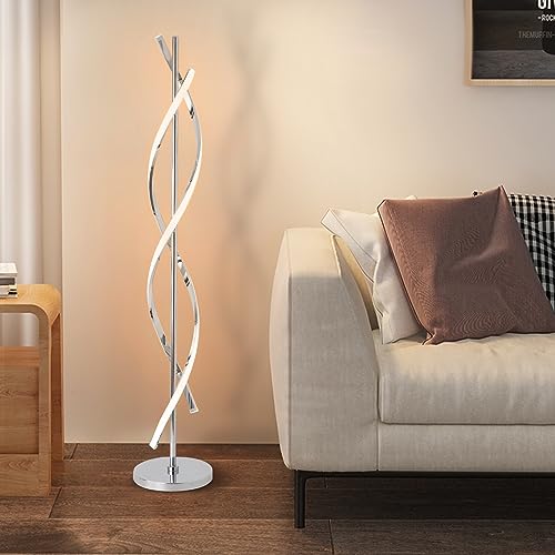 40W LED Modern Floor Lamp Remote Control Dimmable Spiral Floor Lamp Indoor Tall Lamp Floor Lamps for Living Rooms Family Rooms Bedrooms Offices Lighting (Silver A)