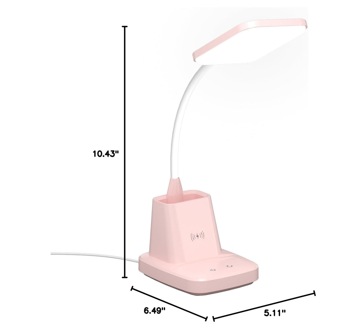 LED Desk Lamp with 10W Wireless Charging & Pen Holder (Pink)