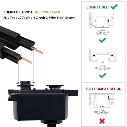 J&L Type LED Track Lighting Kit Dimmable Adjustable Angle Light Heads (Black)