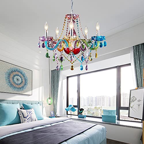 Saint Mossi Modern Colorful K9 Crystal Chandelier with 5 Lights (Multi-Color Crystal / W19")