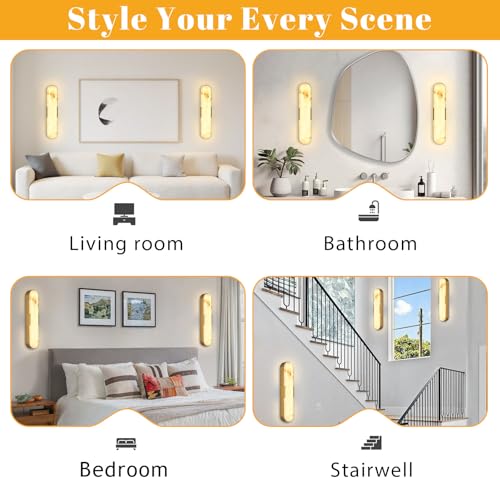 2 Pack Alabaster Wall Sconces 20" Gold (Gold-Warm light / 20in-2pack)