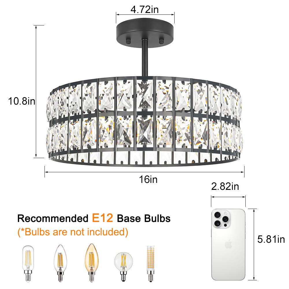 Crystal Ceiling Light Fixture (16in - 5 light - A / Black)