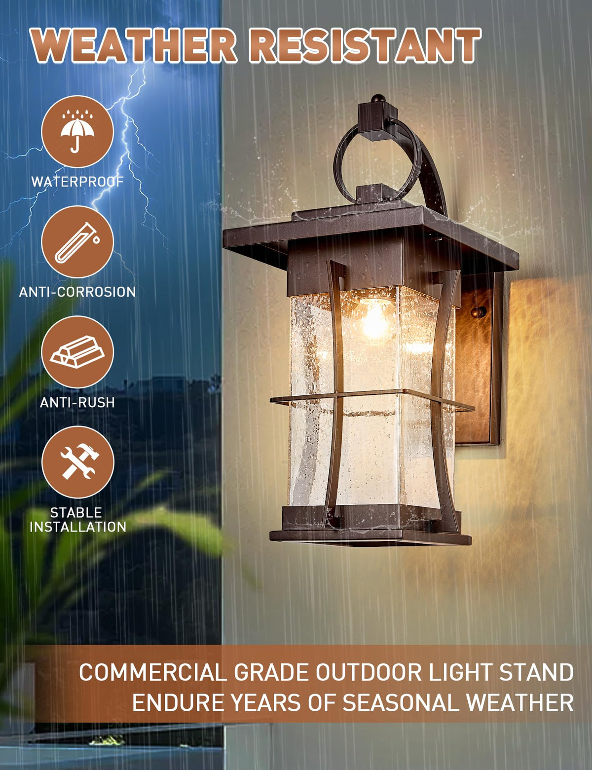 18" H Extra Large Porch Sconce Oil Rubbed Bronze Large Exterior Wall Lantern Deep Brown Outside House Lamps Waterproof Mission Outdoor Lighting with Seeded Glass for Villa Garage Coach Light (Oil-Rubbed Bronze / X-Large)