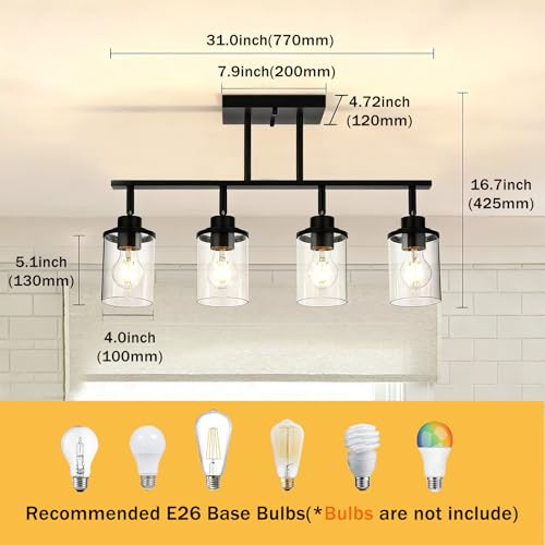 4 Light Black Farmhouse Track Lighting Fixtures Ceiling (Black / 4 Light)