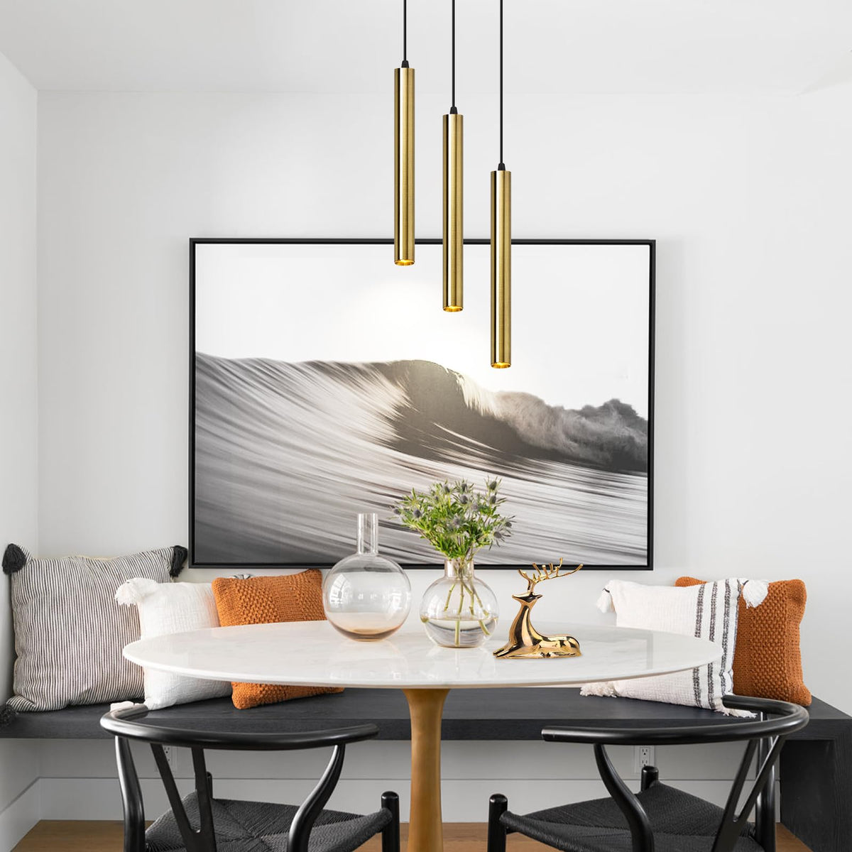 Modern Pendant Lights 4000K Bronze LED Dimmable Pendant Light Fixtures Pendant Lighting for Kitchen Island (Bronze-3p-Dimmable / 15.7inch-3p-1 light)