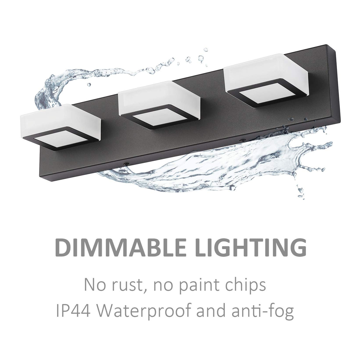 3 Light Dimmable Bathroom Vanity Light LED Modern Matte Black Vanity Wall Light Acrylic Stainless Steel Bathroom Vanity Lighting Fixtures (Black-Dimmable / 20 inch)