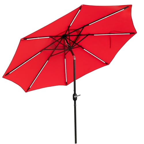 9FT Outdoor Solar LED Lighted Patio Umbrella with 8 LED Strip Lights & 8 Ribs