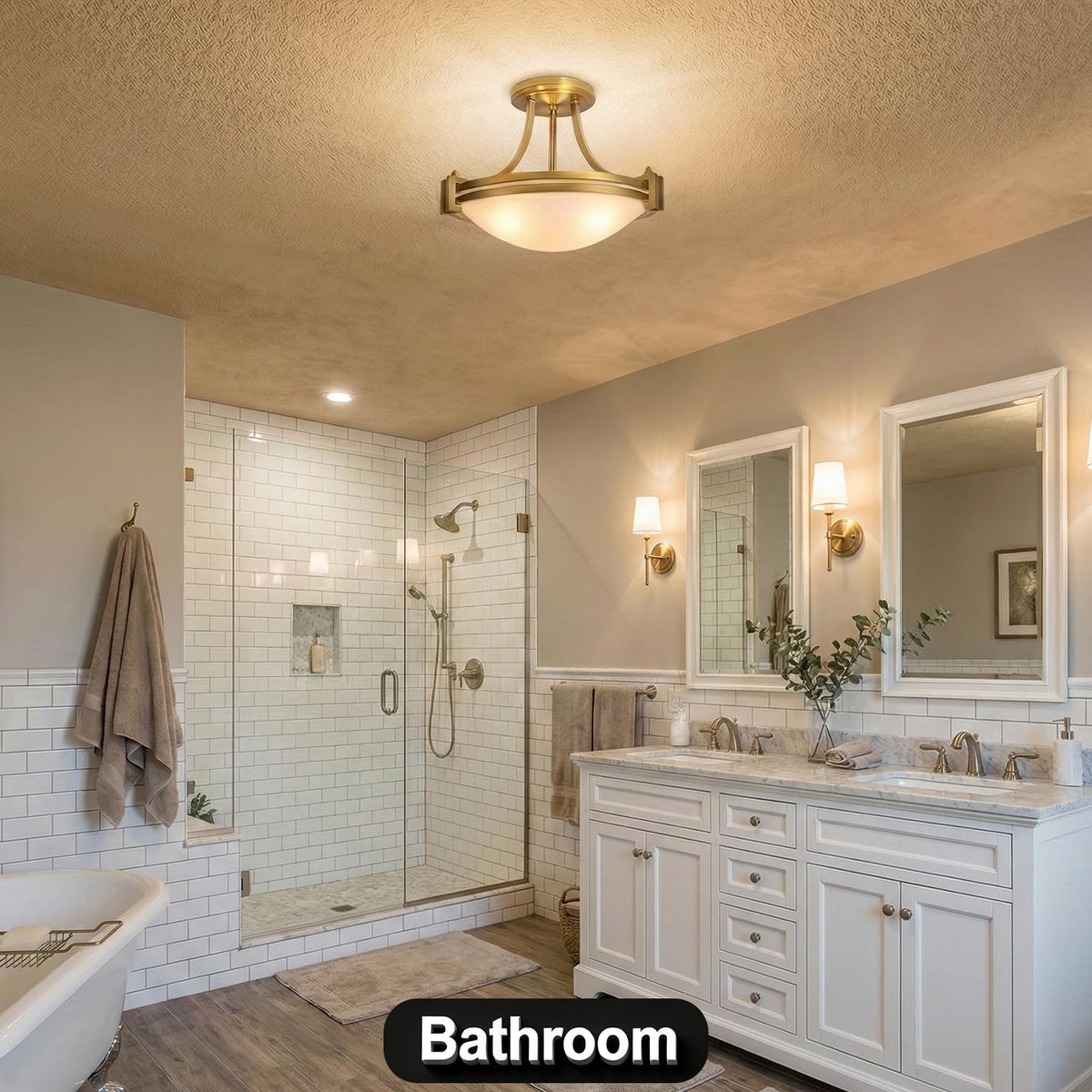 Semi Flush Mount Ceiling Light Fixture 12 inch Brushed Gold Light Fixture with Milk Glass for Bedroom Kitchen Bathroom Hallway Foyer Dinning Room Hall Entryway ETL Certified (12in Gold)