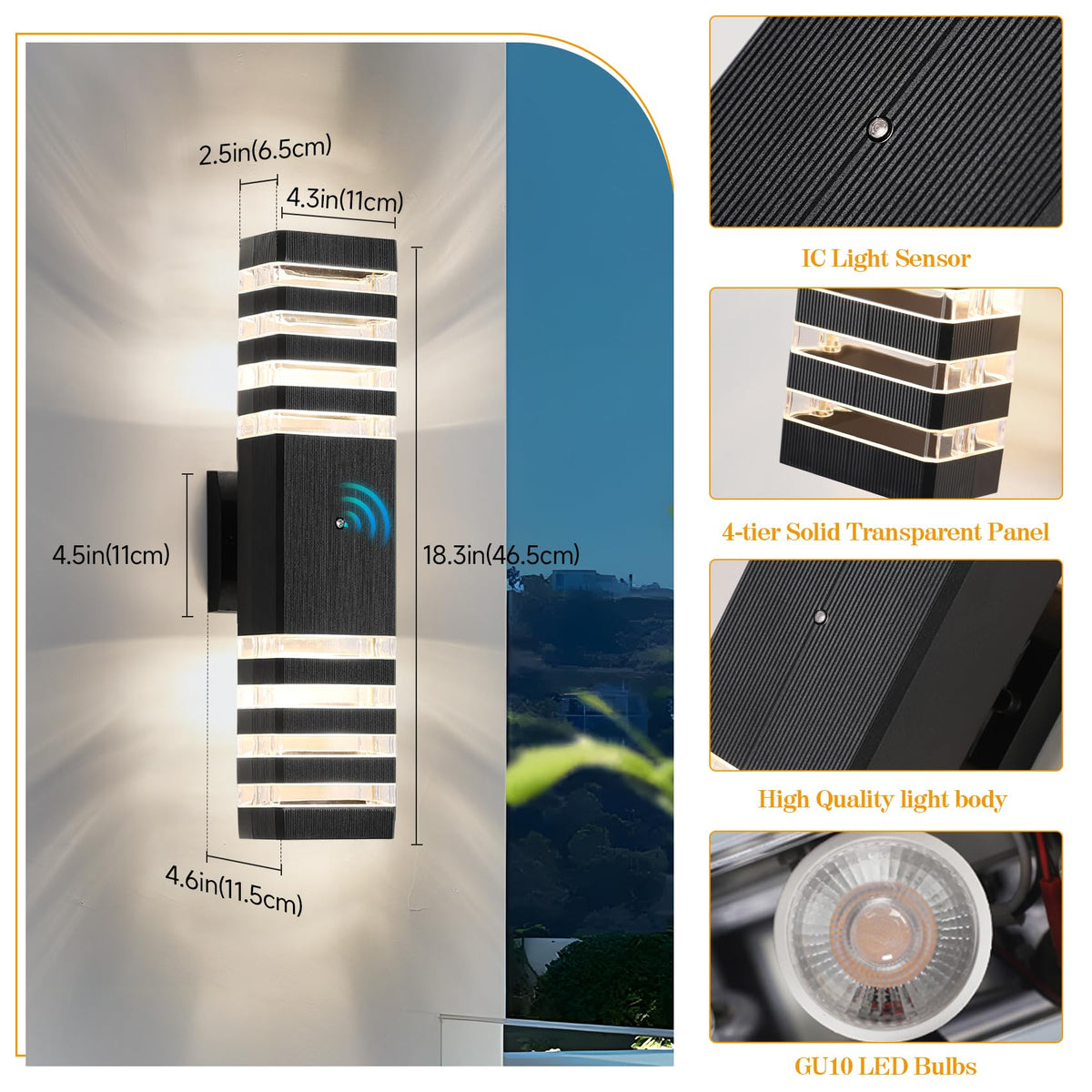 18.3 in Dawn to Dusk Outdoor Light Fixture (4-tier 18.3 Inches)