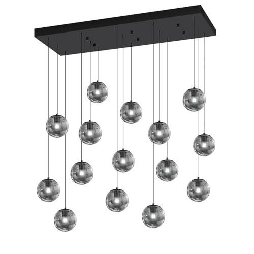 Rectangular Chandelier Smoke Gray Chandelier for Dining Room Large Chandeliers for High Ceiling 16 (Smoke Grey / Rectangle 16-Light)