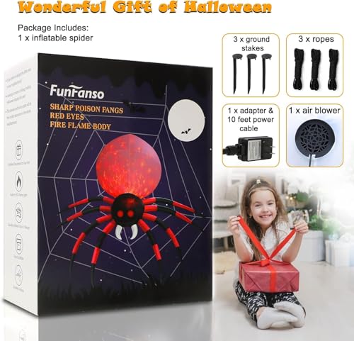 8 FT Halloween Inflatable Spider Outdoor Yard Decor with LED Rotating Flame (8FT Spider)