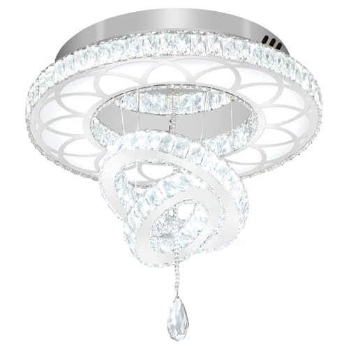 Dia 20" Crystal Chandelier Crystal Silver Ceiling Light Fixtures LED Flush Mount Ceiling Light for Living Room Bedrooms Dining Room Dimmable 2700k 4500k 6000k (Silver / W:20inches)