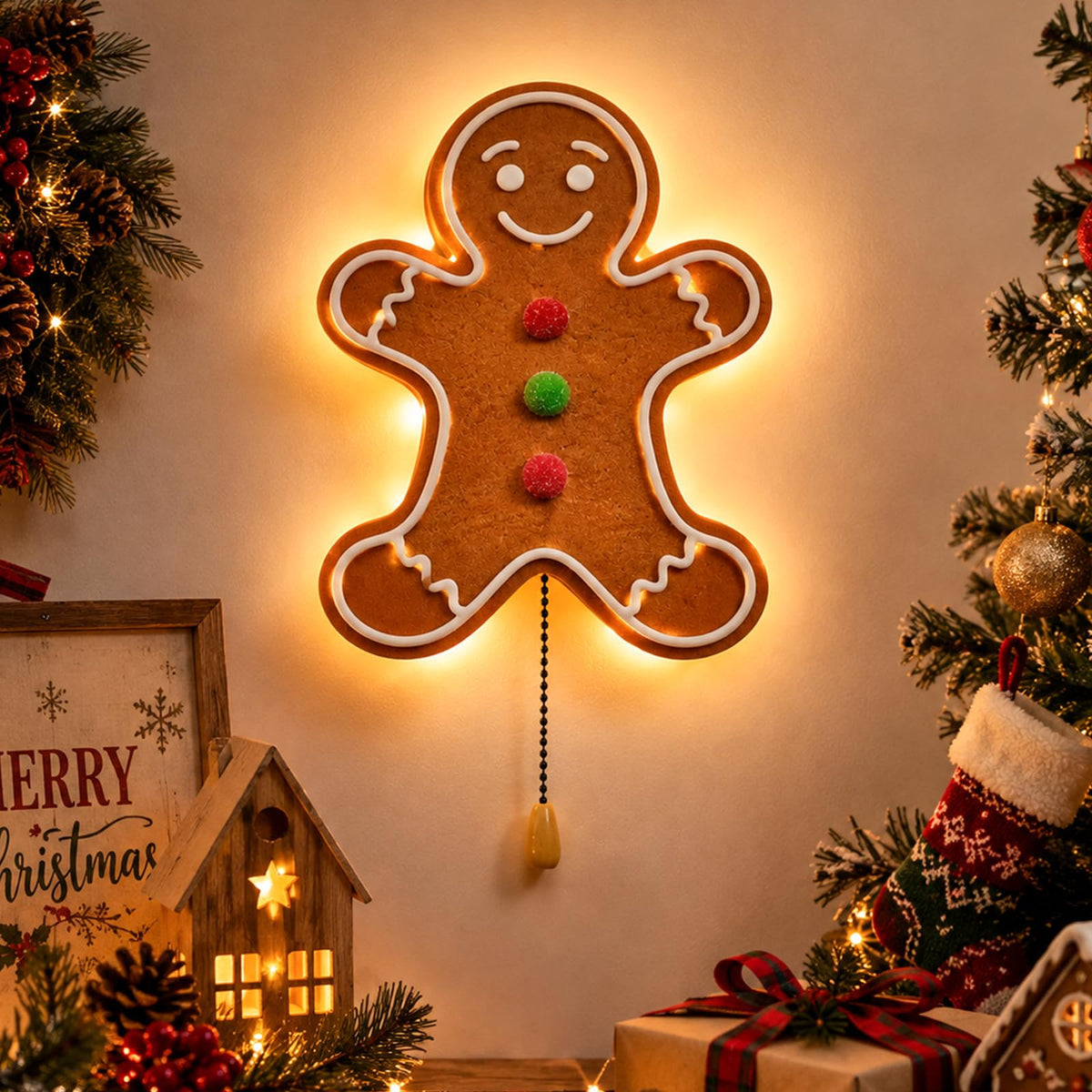 Gingerbread Man Christmas Night Light Wall Lamp Nursery Lighting (Gingerbread Man)