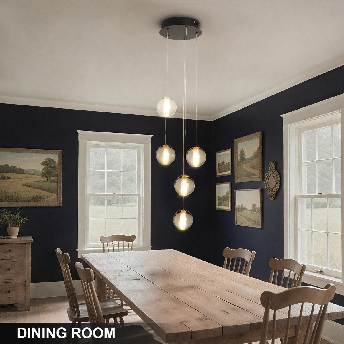 5 Lights Foyer Chandeliers for High Ceilings Raindrop Crystal Ball Chandelier Dimmable LED Entryway Pendant Light Hanging for Dining Room Kitchen Island Hallway (5 Light / Black Canopy)