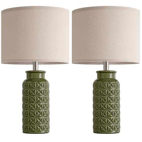 22.6" Modern Ceramic Bedside Lamps Set of 2 (Dark Green)