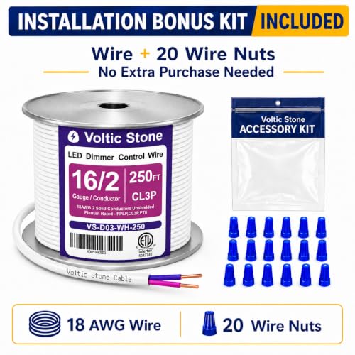 16/2 0-10V Dimming Dimmer LED Switch Wire, Full-Size 16 AWG Solid Bare Copper Control Cable, ETL Listed CL3P Plenum Rated Flame-Retardant, Pink & Purple, for 0–30V Low Voltage System (250 FT)