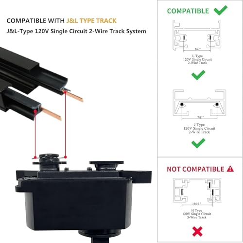 Plug in J&L Type LED Track Lighting Kits Dimmable Adjustable Angle Heads (Black)