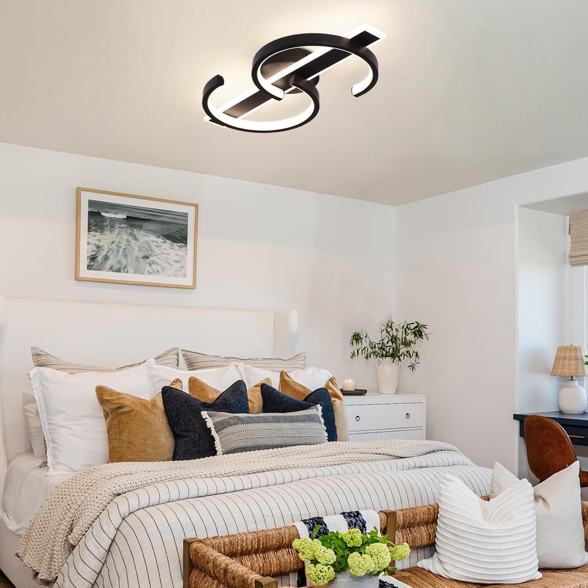 Modern LED Ceiling Light 60W Black Hallway Light Fixtures 4000K Aluminum Long Flush Mount LED Ceiling Lamp for Hallway (Black,17.7Inch)