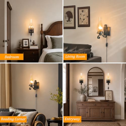 Black Plug in Wall Sconces 2 Pack (2 PACK-1)