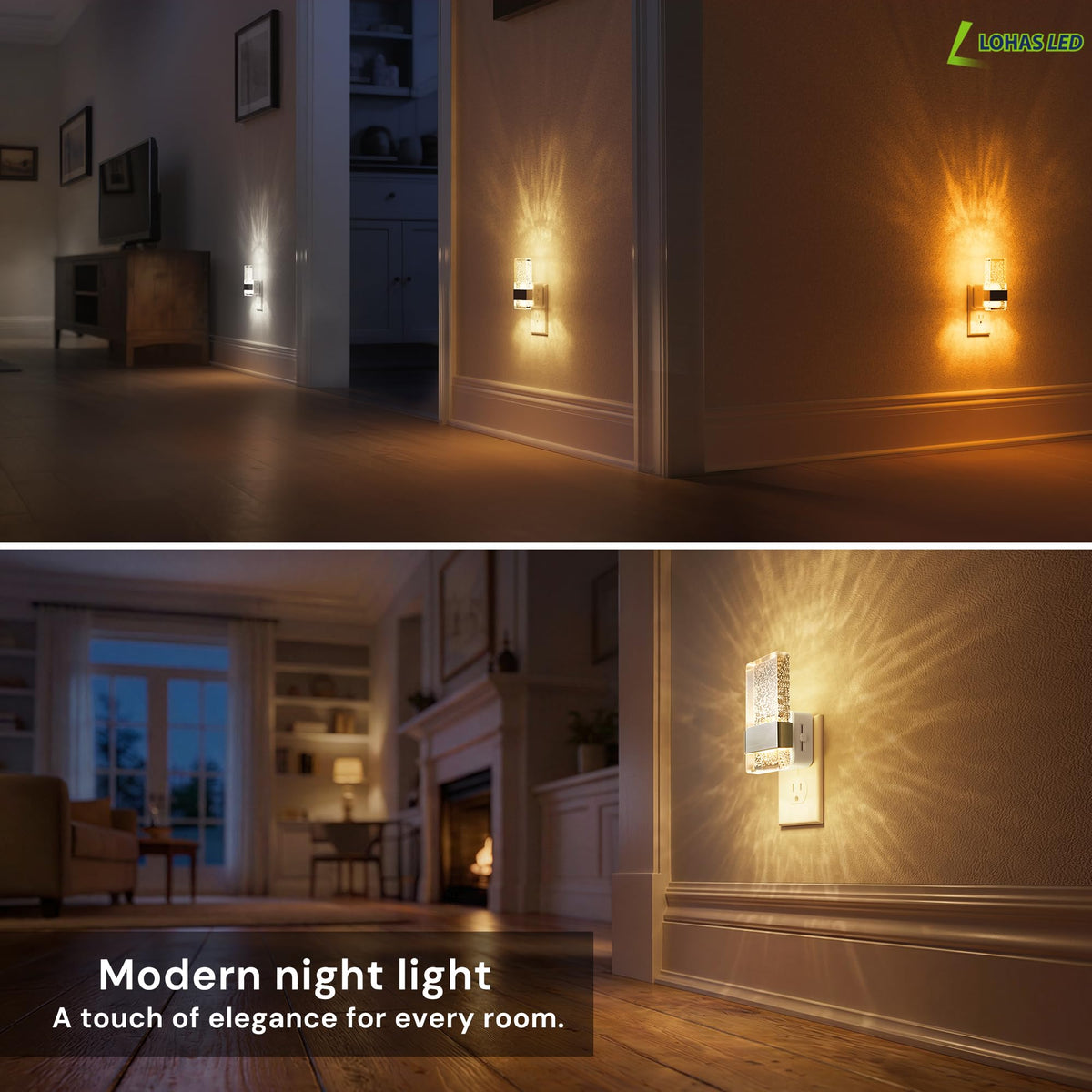 Night Light Night Lights Plug Into Wall 3CCT Adjustable 2 Pack (Silvery White)