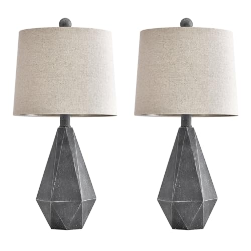 20.25" Rustic Farmhouse Table Lamp Sets of 2 for Living Room Bedroom Deep Grey Contemporary Classic Bedside Nightstand Lamp with White Fabric Shade (Small - Dark Grey)