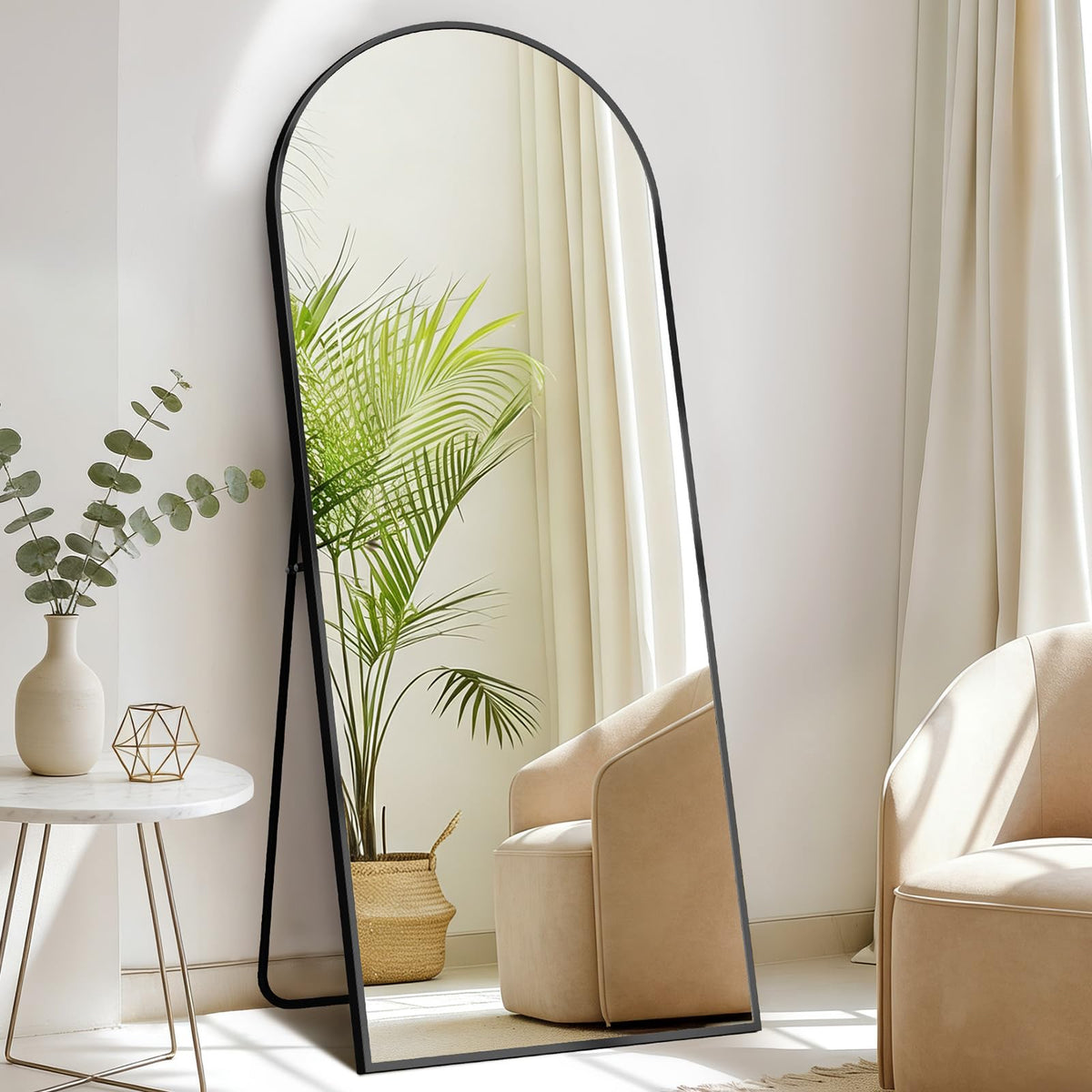 56"x21" Arched Full Length Floor Mirror (Black-arched / 56"L x 21"W)