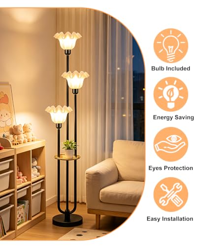 Flower Floor Lamp for Living Room (3 Flower-Black)
