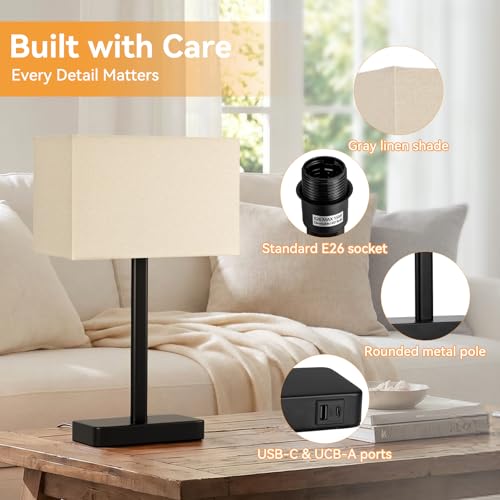 Beige Touch Lamps for Nightstand Set of 2 (Beige&Black)