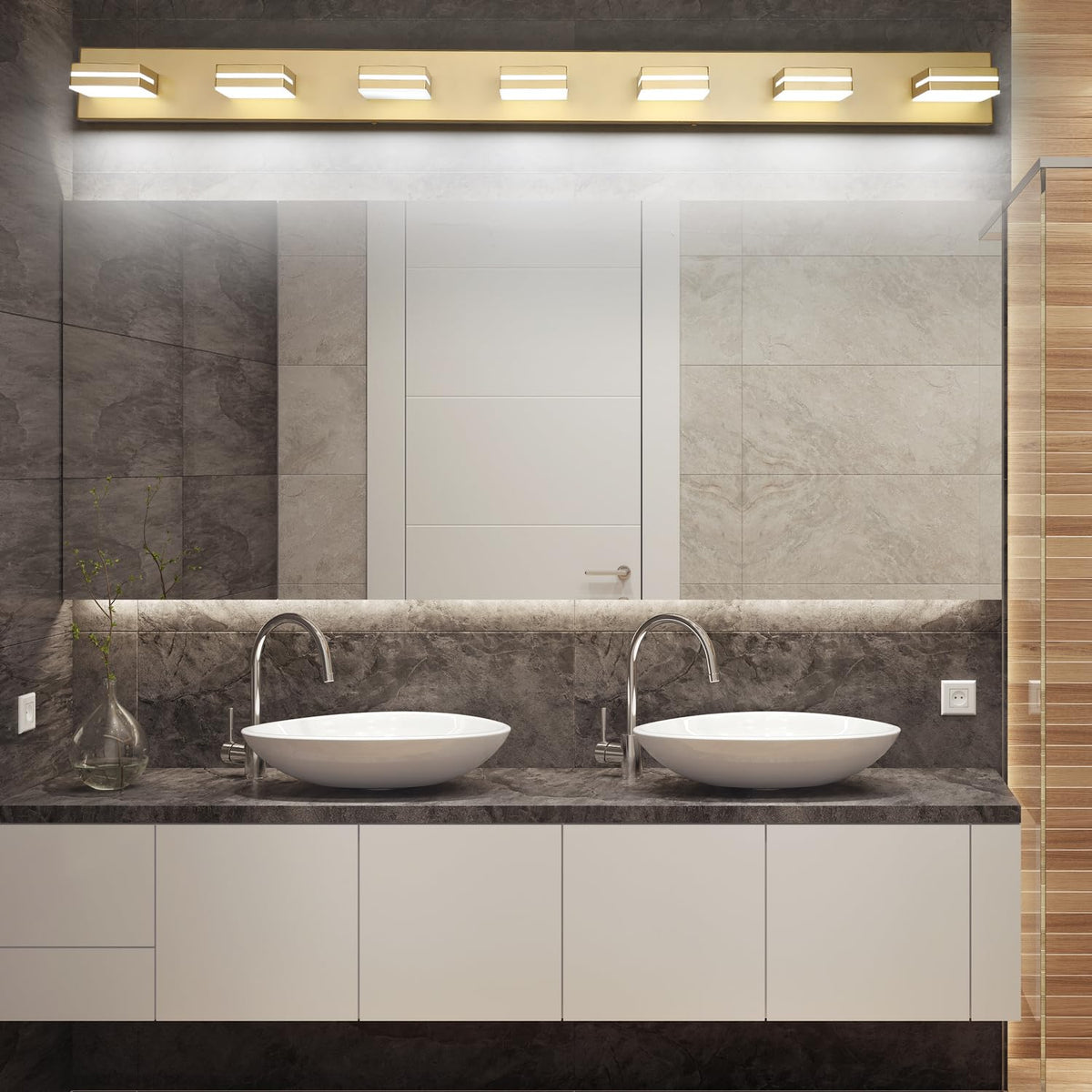 LED Modern Bathroom Vanity Light Fixtures (7-Light, 55-Inch / Gold, White)
