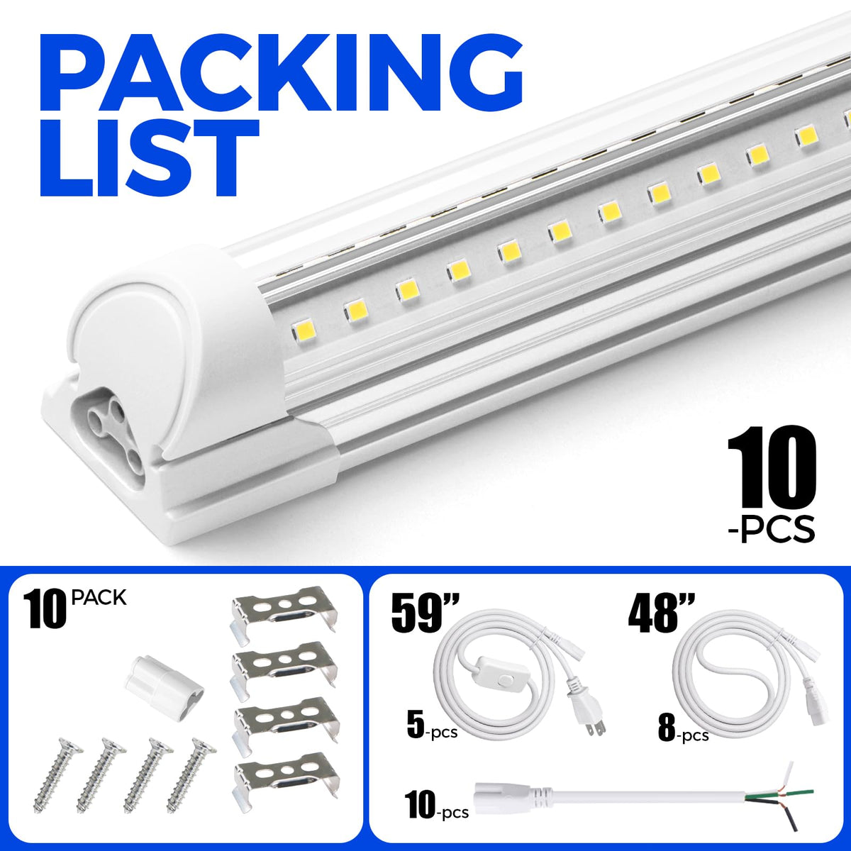 T8 LED Shop Lights 8FT (6500K / 8ft-10 Packs)