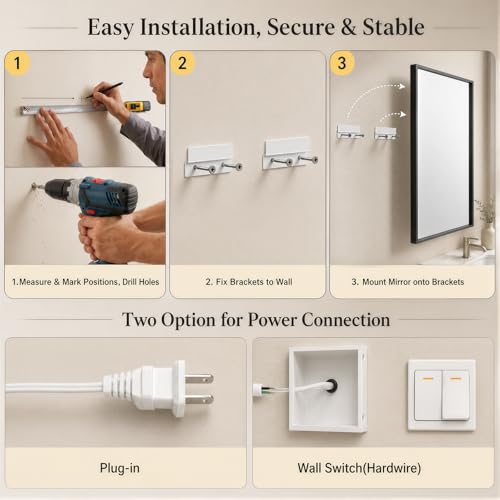 30"x48" LED Bathroom Mirror with Lights (Black / 48"L x 30"W)