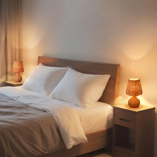 Rattan Table Lamp for Bedroom (Rattan-Dark / On/Off Switch)