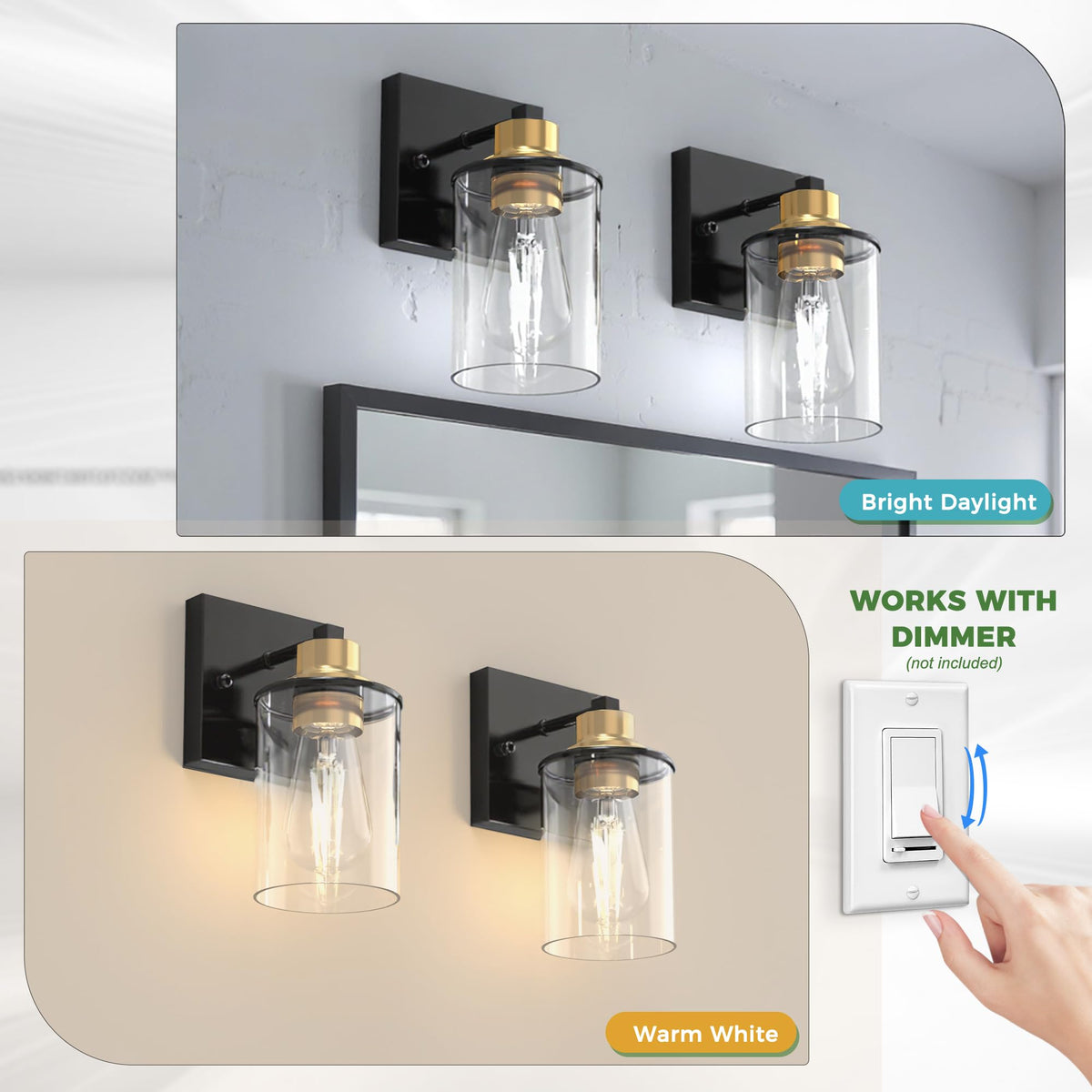 Wall Sconces Set of 2 Bathroom Vanity Light Fixtures (Black and Gold / 1-Light)
