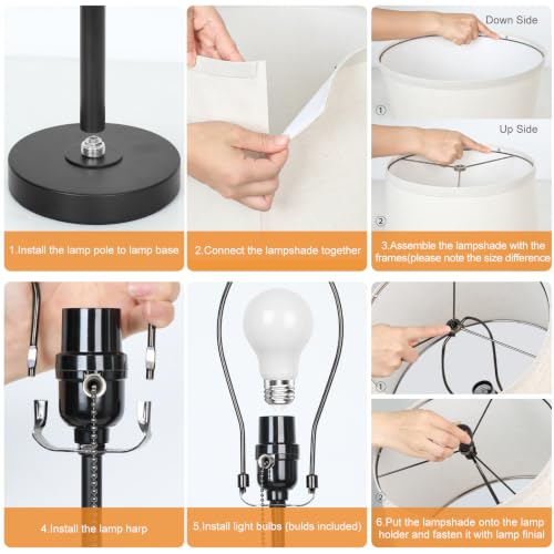 Black Single Table Lamp for Living Room Bedroom 22 to 30" Adjustable Height (Black+Beige Shade-Single)