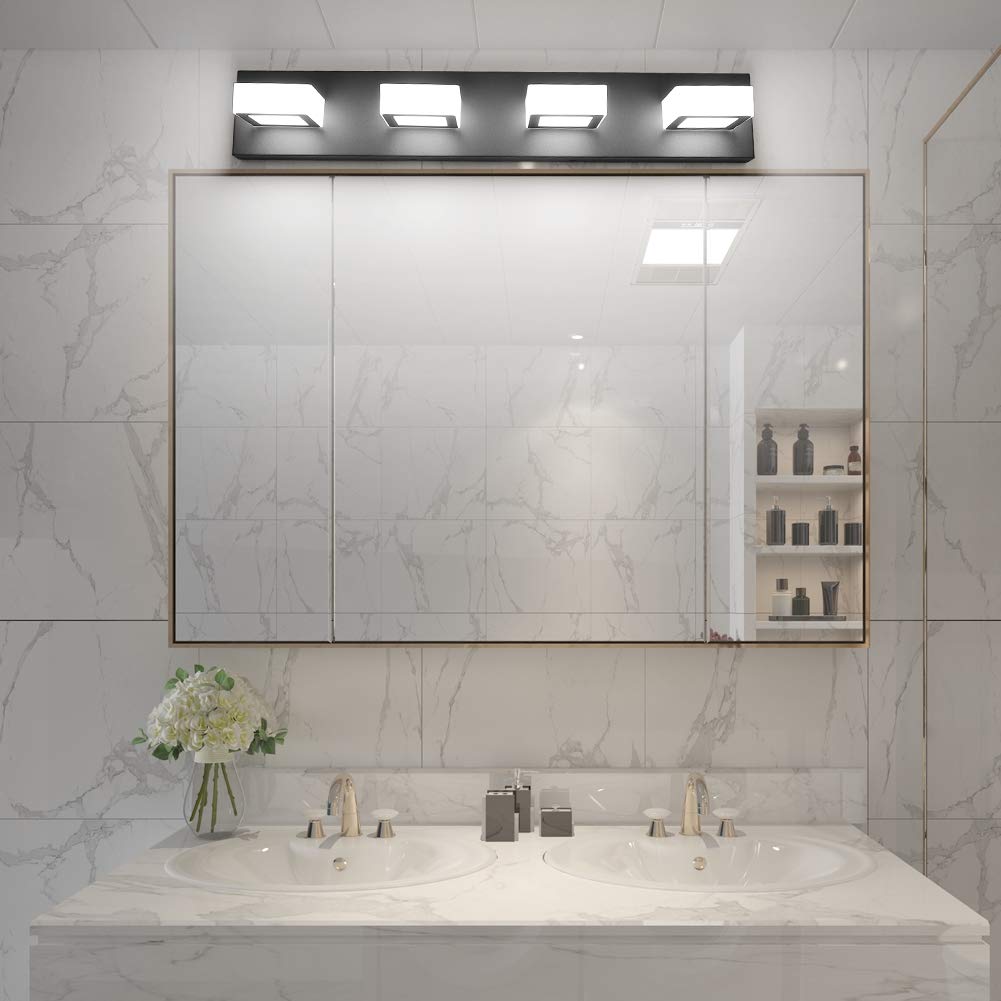 LED Black 4 Lights Acrylic Lighting Fixtures Modern Matte Black Bathroom Vanity Lights (Black-White light / 26 inch)