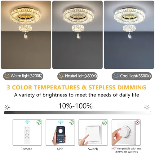 Modern Chandelier Bedroom Light Indoor LED Dimmable Lights Ceiling Chandeliers for Dining Room Kitchen Entryway Gold 30W LEDs Fixtures 2400 Lumens (Gold / W20")