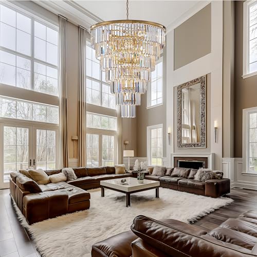 40 Inch Gold Tiered Crystal Tube Chandelier (Gold-Funnel(H46"-D40"))