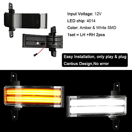 Sequential Turn Signal Lights Switchback Full LED Side Tow Mirror Marker Light fit for 3rd Generation Chevy Silverado (2014-2019 Switchback Amber+White,Smoked Lens)