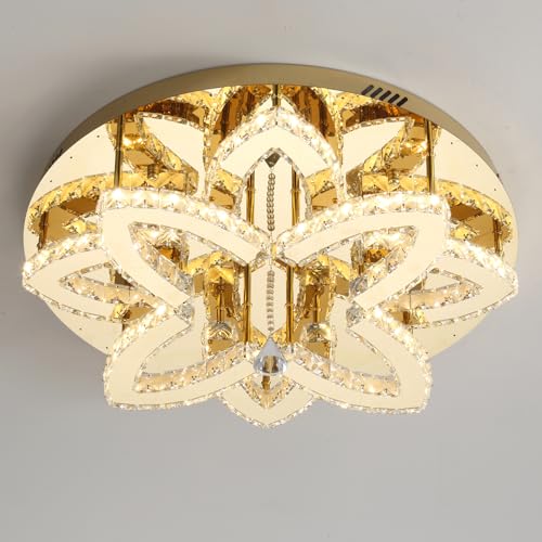 Dia 24" Modern Crystal Chandeliers Gold Chandelier LED Flush Mount Ceiling Light for Living Room Dining Room Bedroom Foyer Entryway LED Dimmable 2700 (Gold / Dia 24")