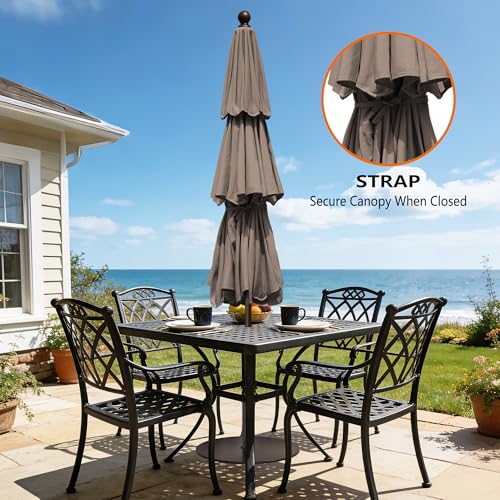 USA 10-Year-Non-Fading 10ft 3-Tier Market Patio Umbrella, Commercial Table Umbrella with 80 Solar LED Lights, Crank Open, Windproof & UPF 50+ UV Protection for Garden, Deck, Pool, Backyard, No Tilt, Mushroom (Mushroom / 10FT(Triple Vents No Tilt))