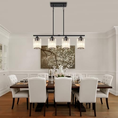 31.89'' Crystal Kitchen Island Lighting Modern Black Linear Chandelier (Black)