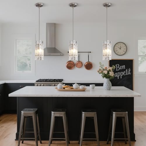 Brushed Nickel Crystal Pendant Light for Kitchen Island (Brushed Nickel / 1-Pack(Square))