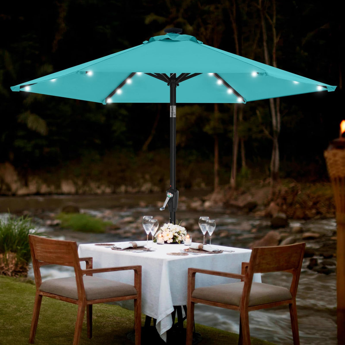 7.5ft Patio Umbrella with Solar Lights (Turquoise / 7.5FT)
